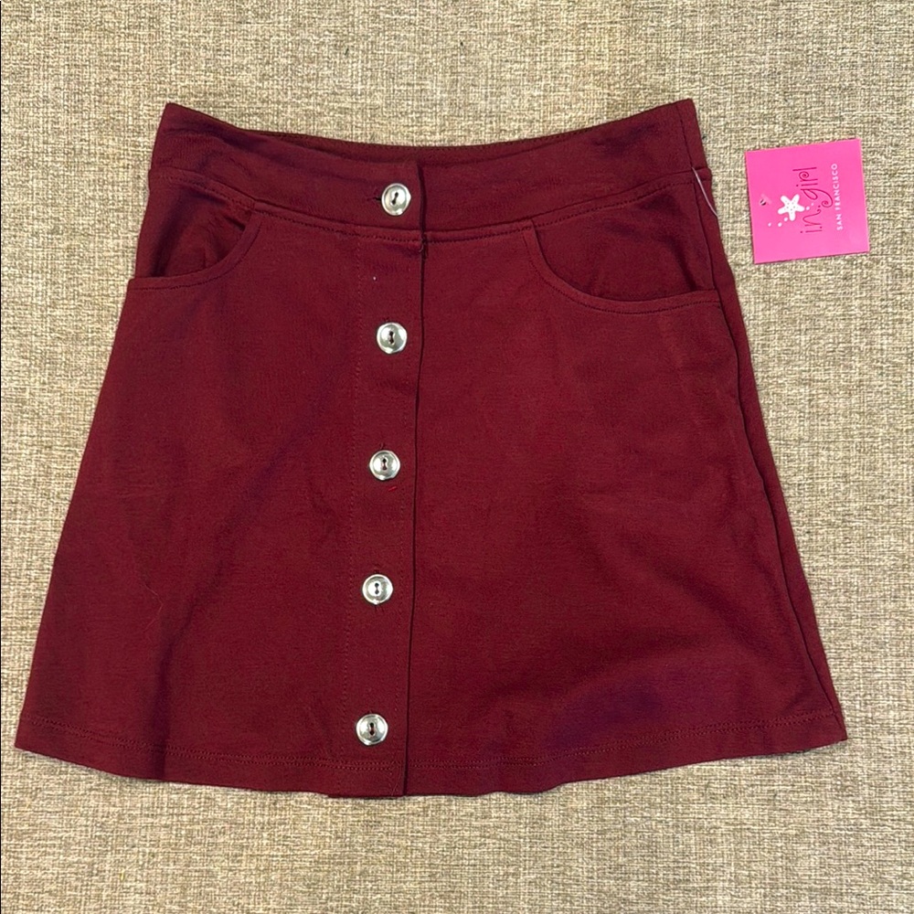 Burgundy Button-Front Pull Up Skirt 
Size Youth 10-12